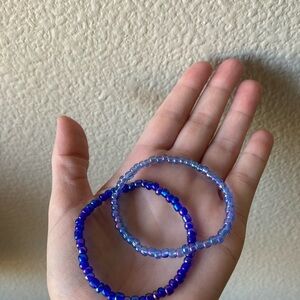 Handmade Blue Iridescent Beaded Bracelet Set